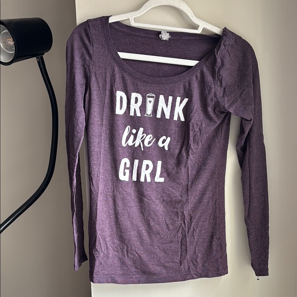 Tory Burch Purple Fitted Long Sleeve Tee with Scoop Neckline